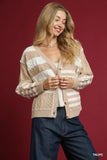 Modern Stripe Cable-Knit Button-Up Cardigan