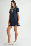 Ruffle Trimmed Collar Fine Knit Mini Dress