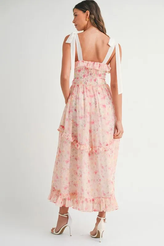 Floral Printed Shoulder Strap Midi Dress