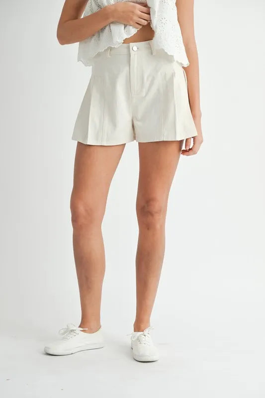 Pleated High Waist Twill Shorts