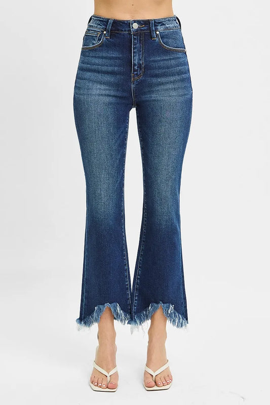 High Rise Crop Bootcut Fray Hem Jeans