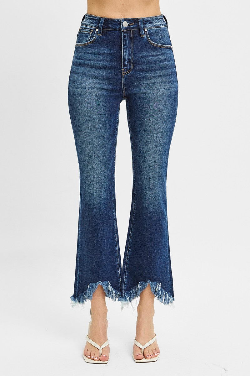 High Rise Crop Bootcut Fray Hem Jeans