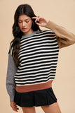 Striped Color Block Round Neck Sweater