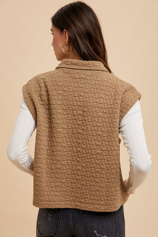 Puzzle Quilted Snap Down Vest Coat
