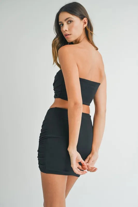 Ruched Tube Crop Top and Skirt Set