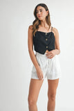Linen Mix Button Down Tank Top