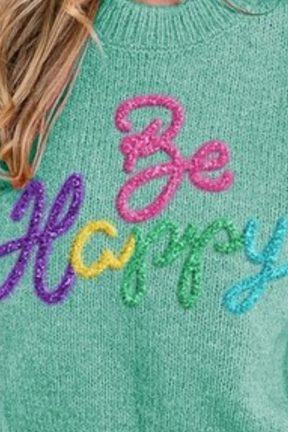 Metallic Letter Short Puff Sleeve Hairy Sweater