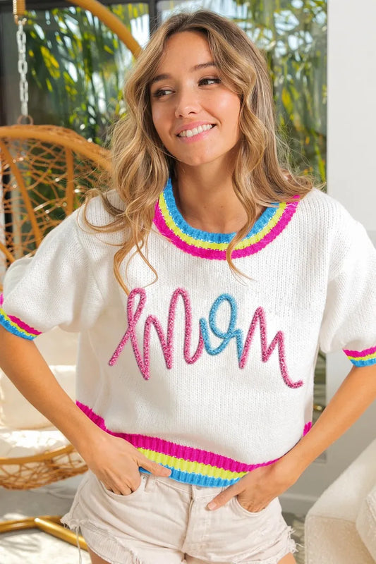 Glam Metallic Letter Puff Sleeve Sweater