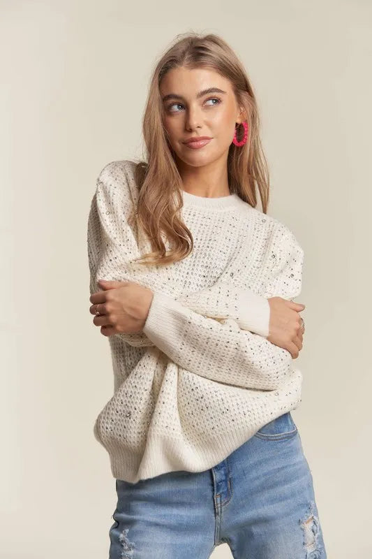 Rhinestone Accent Sweater Top