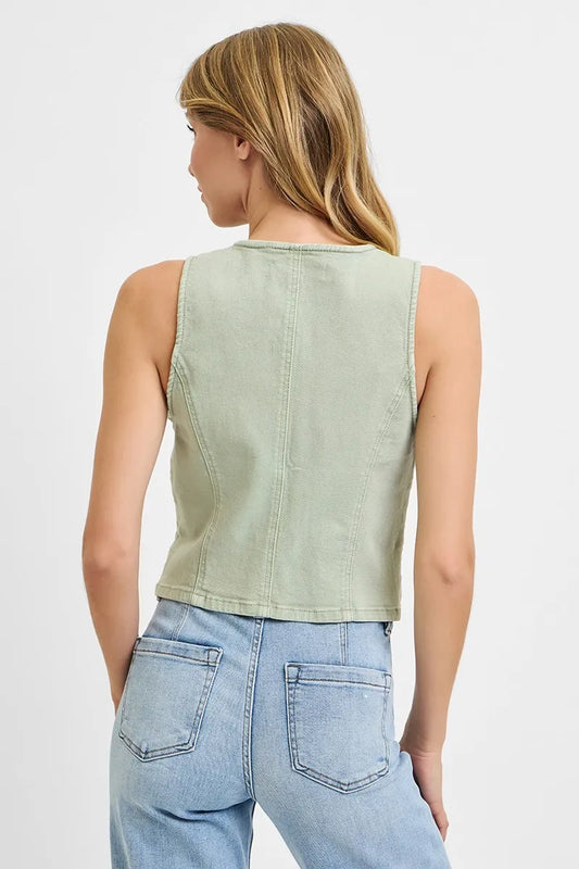 Full Size V Neck Button Down Vest Plus Size