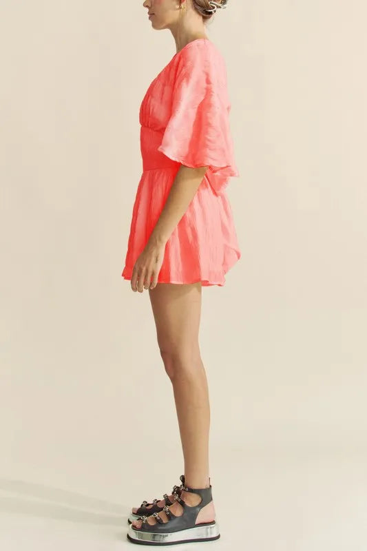 Batwing Sleeve Waist Belt Romper