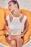 Rib Knit Shoulder Cut Out Detaied Top