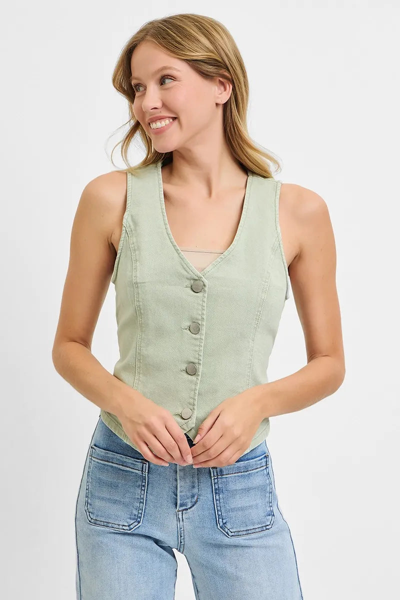 Full Size V Neck Button Down Vest Plus Size