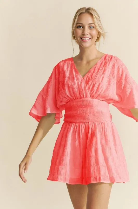 Batwing Sleeve Waist Belt Romper