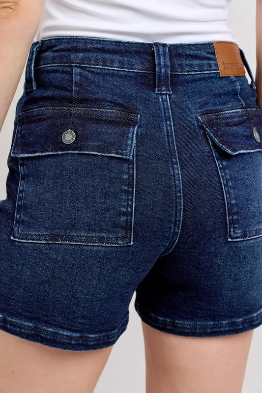 High Waist Back Flap Pocket Denim Shorts