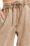 Acid Wash Fleece Palazzo Sweatpants with Pockets