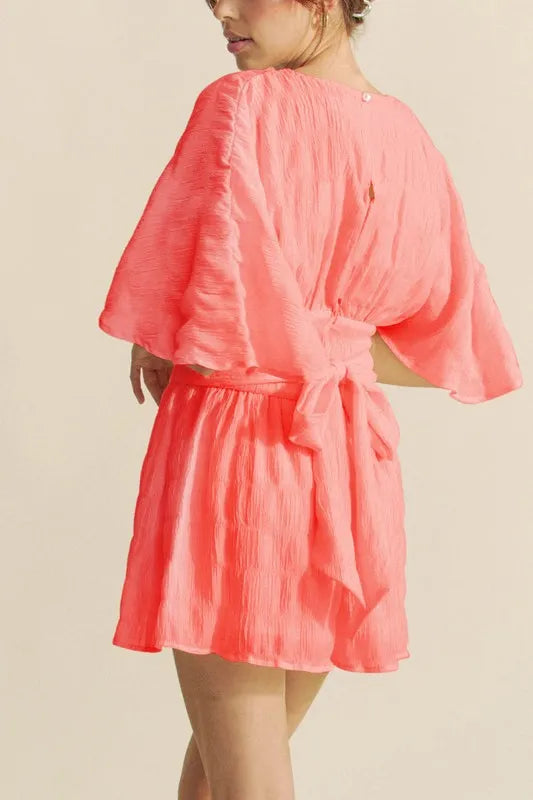 Batwing Sleeve Waist Belt Romper