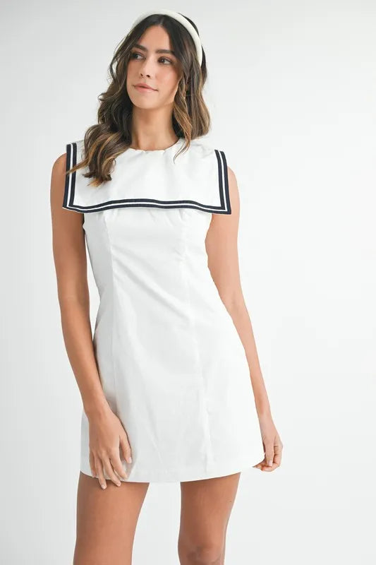 Contrast Piping Square Sailor Collar Mini Dress