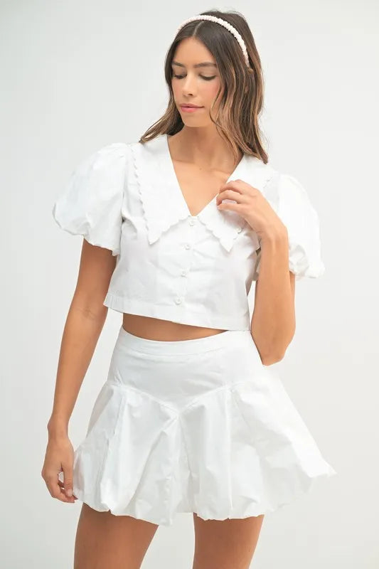 Puff Sleeve Button Down Top and Bubble Skirt Set