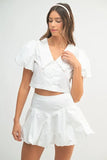 Puff Sleeve Button Down Top and Bubble Skirt Set
