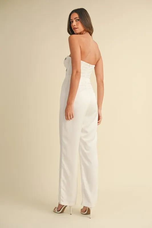 Rhinestone Applique Bustier Jumpsuit