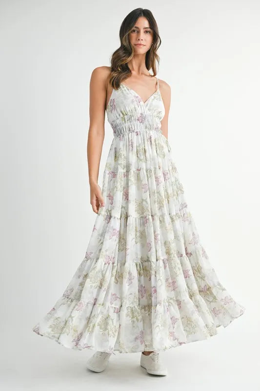 Floral Print Tiered Cami Maxi Dress