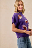 Sequin Football Patches Ribbed Gameday Sweater