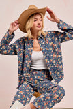 Vintage-Inspired Floral Pattern Denim Jacket