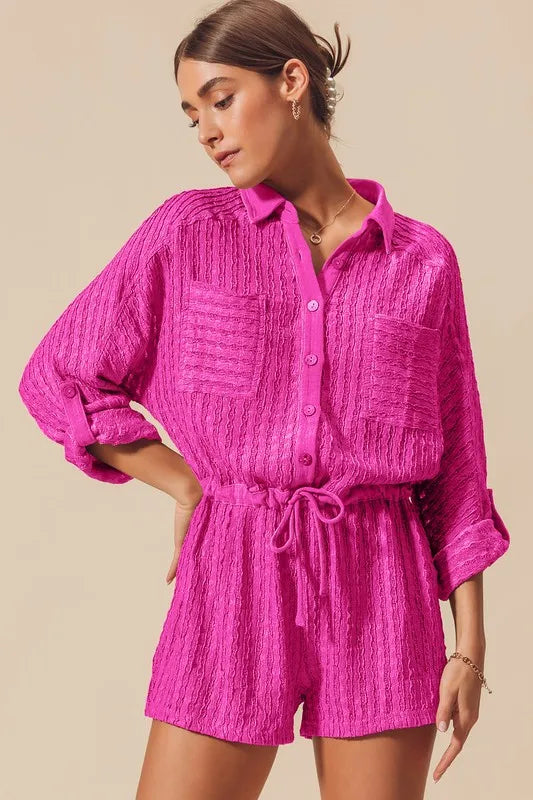 Textured Knit Button Front Romper