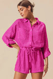 Textured Knit Button Front Romper