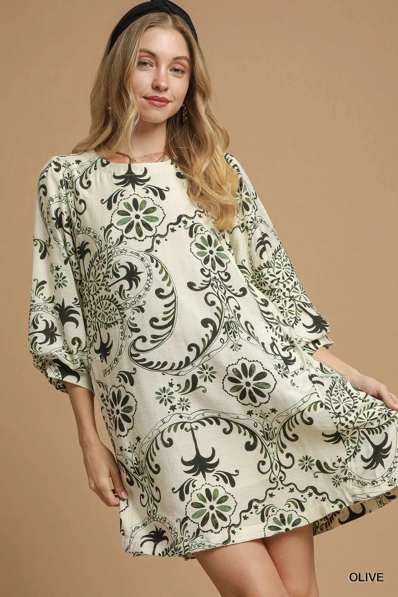 Vintage Paisley Balloon Sleeve Mini Dress