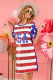 American Flag Theme Usa Print Sequin Dress