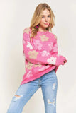 Full Size Floral Popped 2-Tone Sweater Top Plus Size