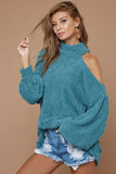 Belle Sweater Knit Open One Shoulder Turtle Neck