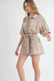 Embroidered Button Down Collared Neck Romper