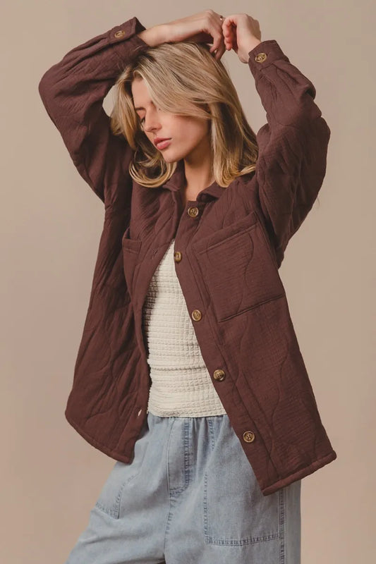 Textured Gauze Long Sleeve Shirt Jacket