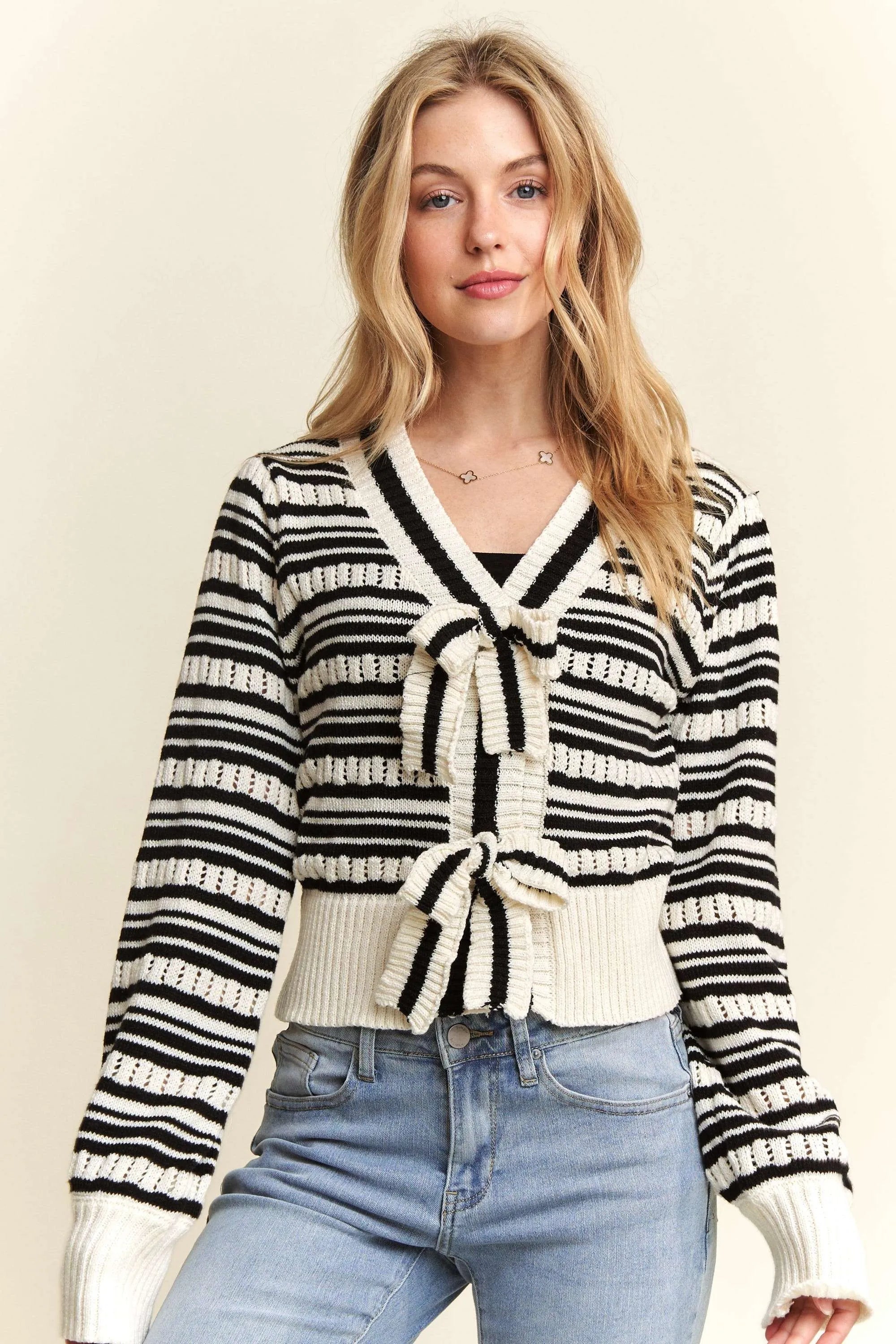 Bow Tie Stripe Sweater Top
