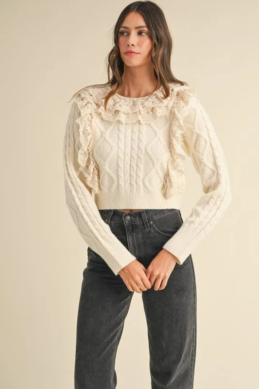Ruffled Lace Crochet Sweater