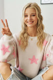 Full Size Star Contrast Round Neck Sweater