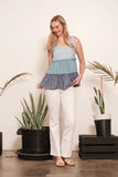 Full Size Color Block V-Neck Baby Doll Sleeveless Top Plus Size