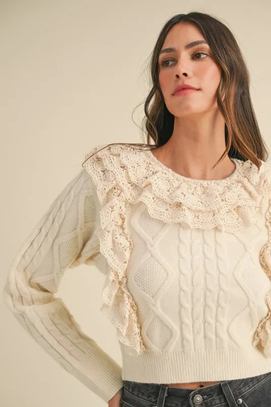 Ruffled Lace Crochet Sweater