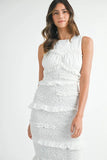 Ruffled Popcorn Smocked Mermaid Midi Dress