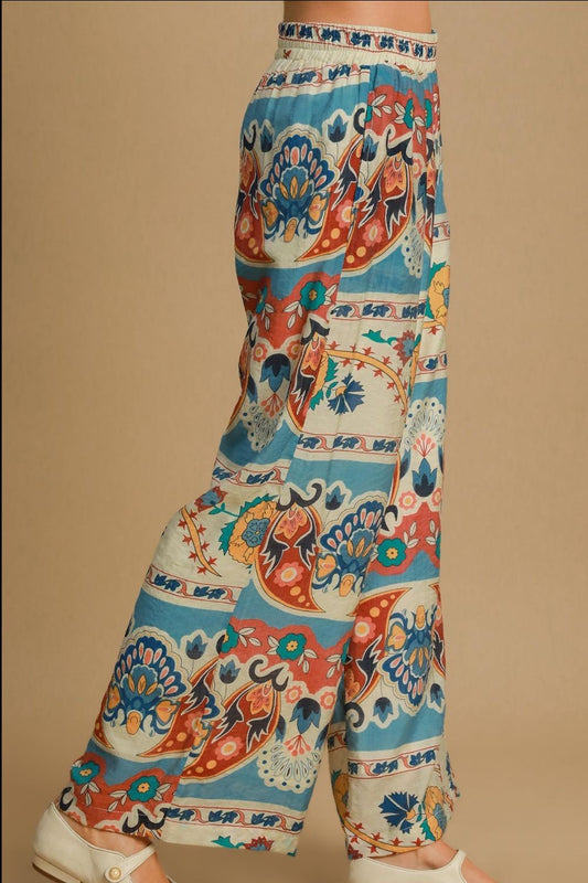Full Size Wide Leg Border Print Pants Plus Size