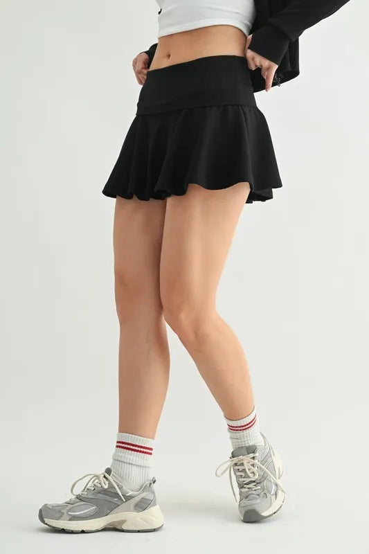 Ribbed Foldover Waist Skort