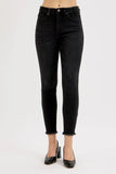 High-Waist Adjustable Fit Raw Hem Skinny Denim Jeans
