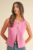 Metal Button Detail Crop Sweater Vest