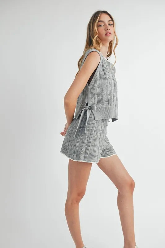 Side Tie Detail Knit Vest and Shorts Set