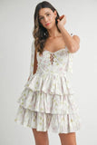 Floral Print Shoulder Tie Layered Mini Dress