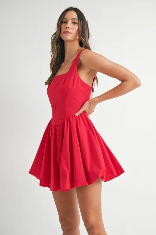 Poplin Square Neckline Bubble Mini Dress
