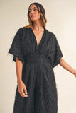 Fluffy Deep V Neck Wide Leg Jumpsuit